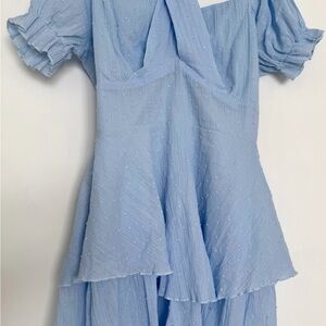 Simple Light Blue Textured Jumpsuits dress